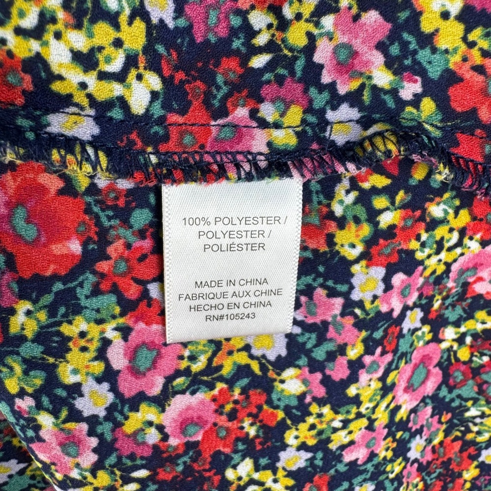 Bobeau Floral Surplice Peplum Top Short Sleeve Navy Red Ditsy Print Large - Picture 4 of 5